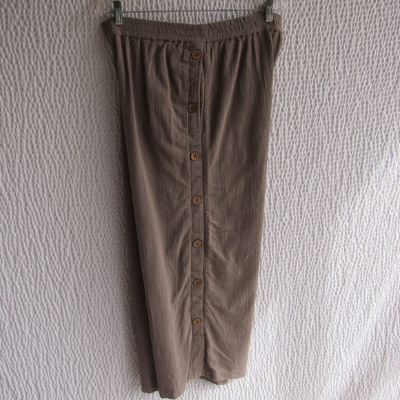 Brown Gauze Fully Lined Pants L 100 Cotton Elastic Buttons Pull on North Style - Picture 3 of 8